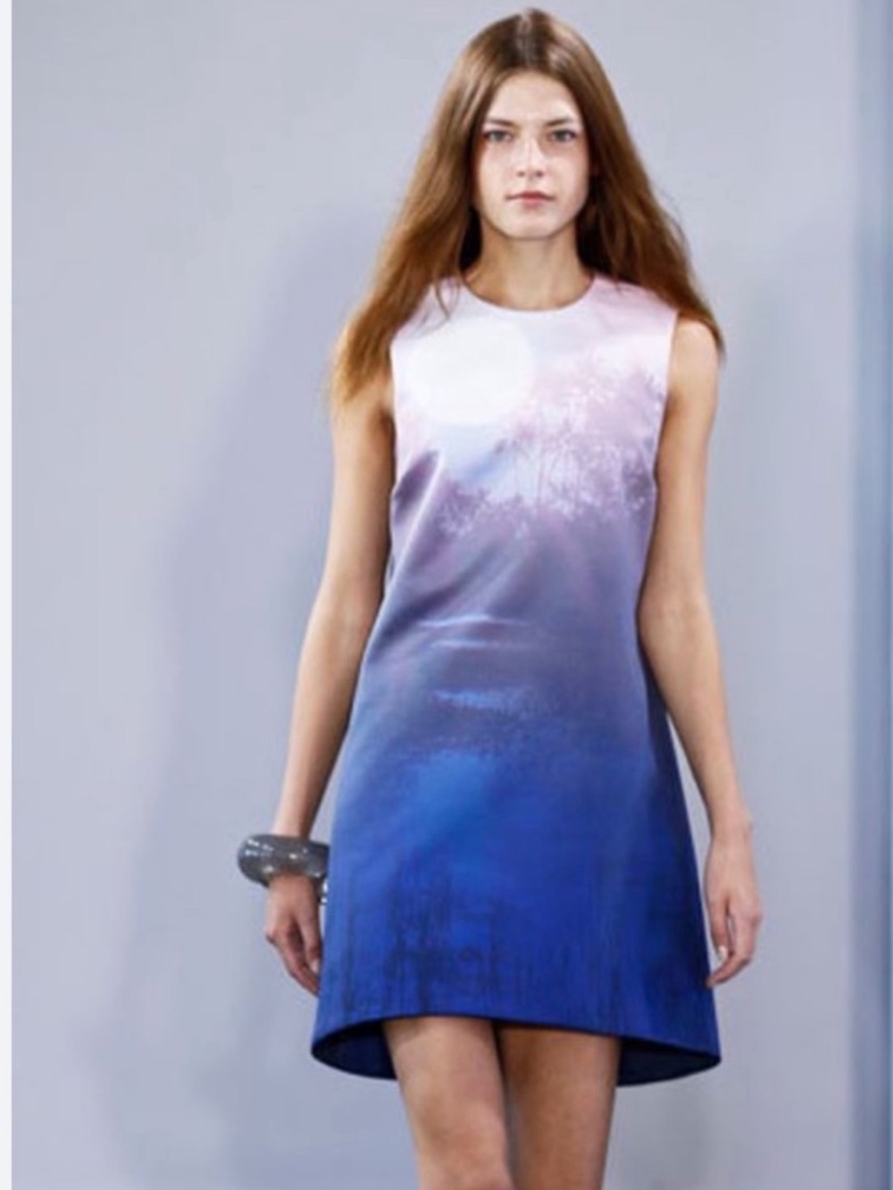 Victoria Beckham Blue Print Compact Sateen Deep Sundream Dress